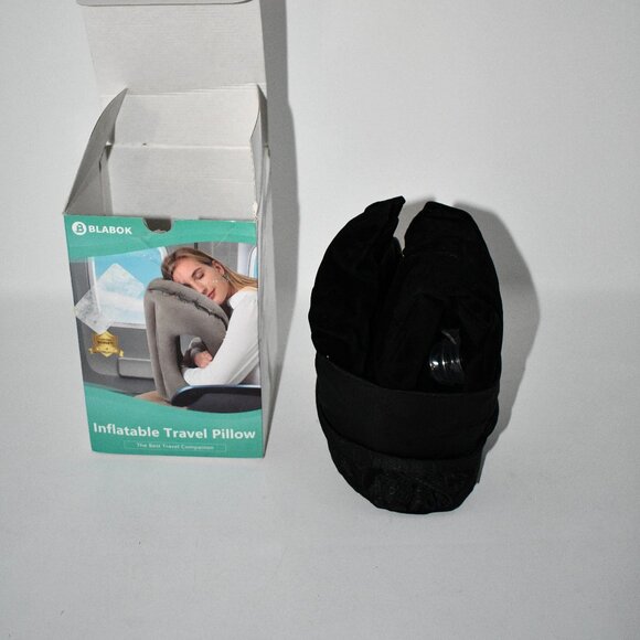 BLABOK Inflatable Travel Neck Pillow with Eye Mask & Earplugs – Black, Multifunc - Picture 1 of 5